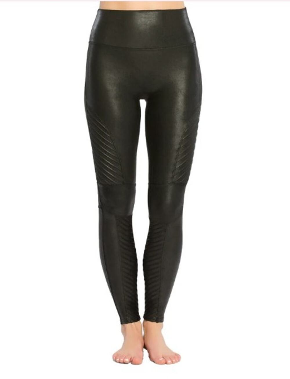 Spanx High Waist Full Length Faux Leather Pull on Shaping Moto Legging Black M